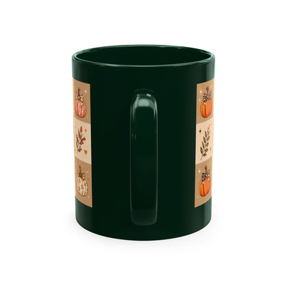 Autumn Patchwork Pumpkin Ceramic Mug — Fall Coffee Cup