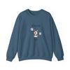 A slate blue crewneck sweatshirt featuring a custom graphic of a Shiba Inu dog with the name 'Charlie' and paw prints on the front, displayed on a clean white background.