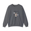 A dark gray crewneck sweatshirt featuring a custom graphic of a Shiba Inu dog with the name 'Charlie' and paw prints on the front, displayed on a clean white background.