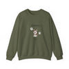 An olive green crewneck sweatshirt featuring a custom graphic of a husky dog, paw prints, and the name 'Charlie' printed on the chest, displayed against a plain white background.