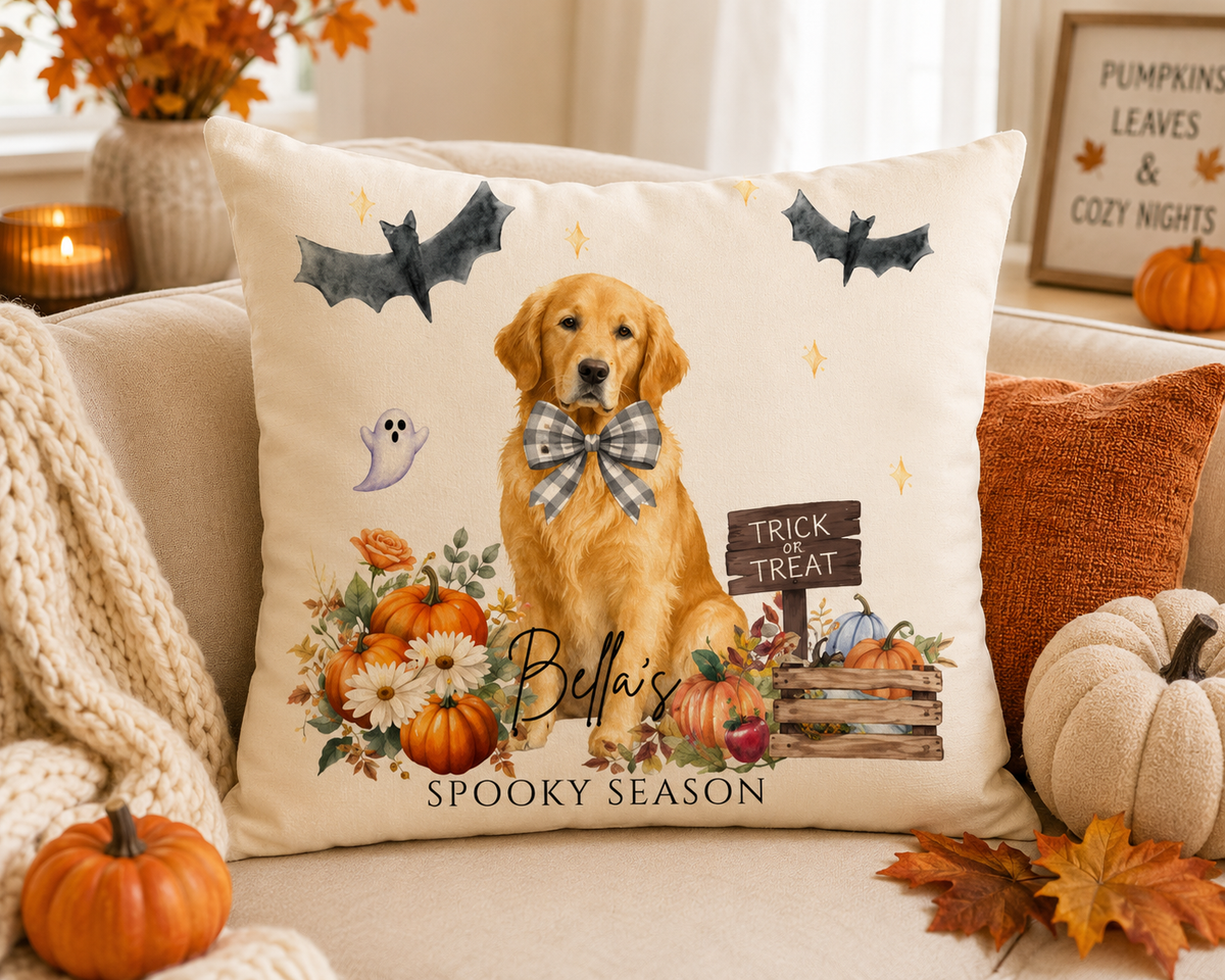 Personalized Pet Halloween Pillow, Custom Dog Photo & Name Pillow, Spooky Season Fall Throw Pillow, Custom Pet Gift, Halloween Home Decor
