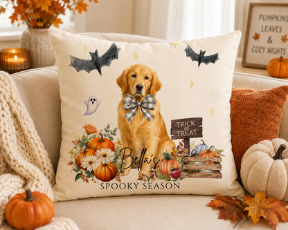 Personalized Pet Halloween Pillow, Custom Dog Photo & Name Pillow, Spooky Season Fall Throw Pillow, Custom Pet Gift, Halloween Home Decor