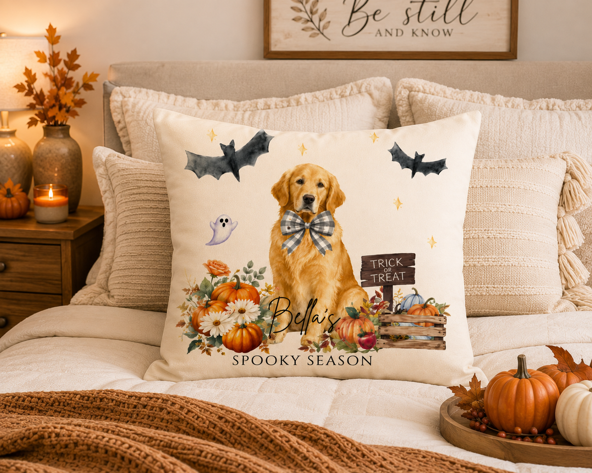 Personalized Pet Halloween Pillow, Custom Dog Photo & Name Pillow, Spooky Season Fall Throw Pillow, Custom Pet Gift, Halloween Home Decor