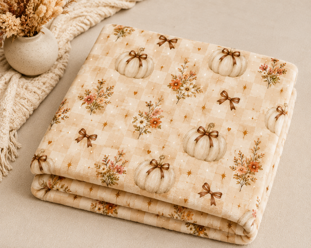 Cream Pumpkin Pattern Velveteen Plush Blanket | Rustic Fall Pumpkin Throw