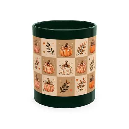 Autumn Patchwork Pumpkin Ceramic Mug — Fall Coffee Cup