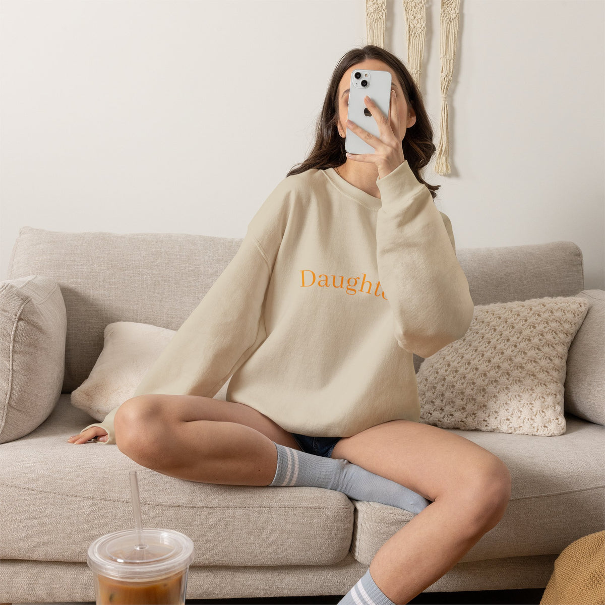 Daughter Crewneck Sweatshirt — Minimalist Pastel 'Daughter' Casual Pullover