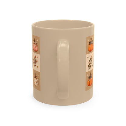 Autumn Patchwork Pumpkin Ceramic Mug — Fall Coffee Cup