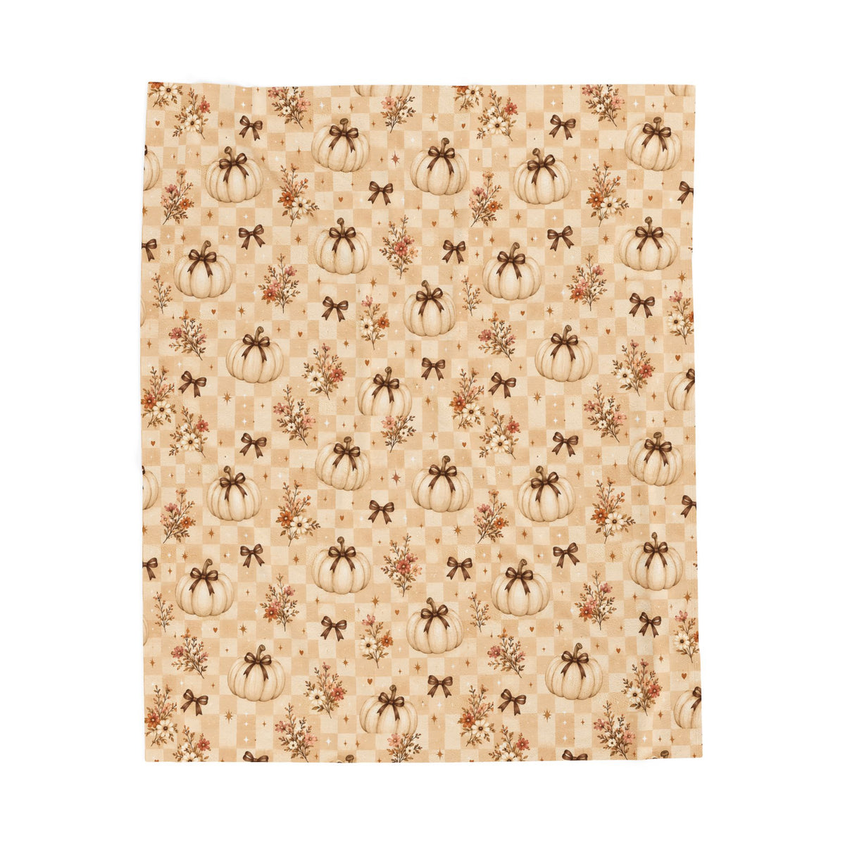 Cream Pumpkin Pattern Velveteen Plush Blanket | Rustic Fall Pumpkin Throw