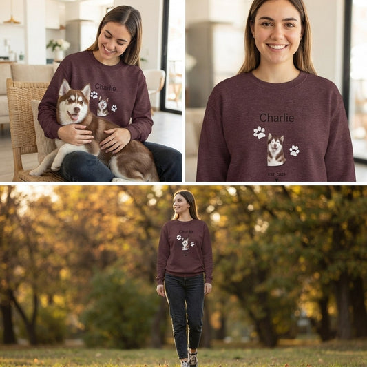 Turn your favorite pet photo into a sweatshirt made just for you! 🐾